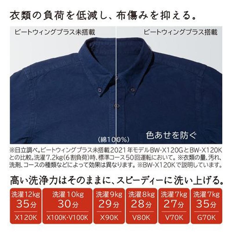 HITACHI 日立 【Ａエリア限定配送】BW-V70K-W(ホワイト)　ビートウォッシュ 全自動洗濯機 【洗濯・脱水7kg】の画像