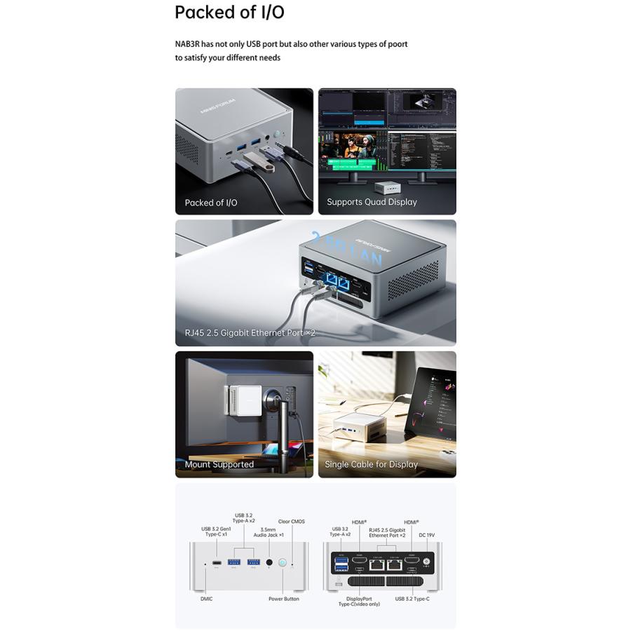 MINISFORUM ミニスフォーラム Intel Core i3-1220P搭載ミニPC MINISFORUM NAB3R NAB3R-16/512-W11Pro(1220P)の画像