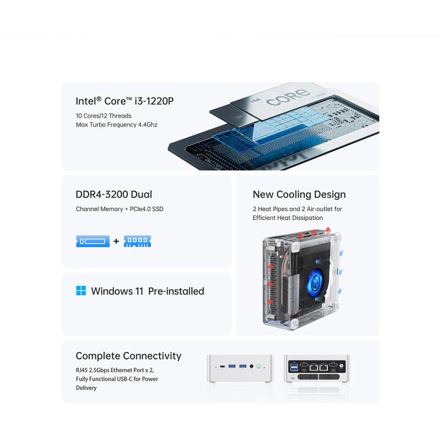 MINISFORUM ミニスフォーラム Intel Core i3-1220P搭載ミニPC MINISFORUM NAB3R NAB3R-16/512-W11Pro(1220P)の画像