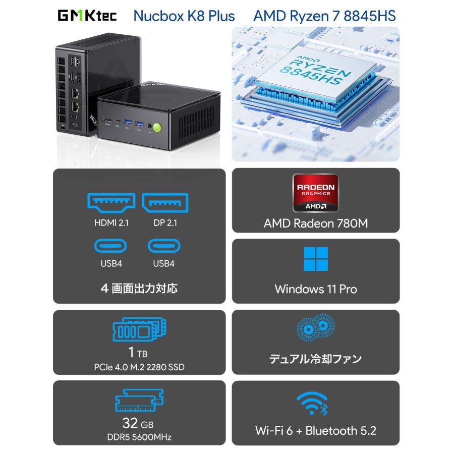 GMKtec ミニPC（Ryzen 7/32GBメモリ/1TB SSD/Win11Pro） K8 PLUS-32/1T