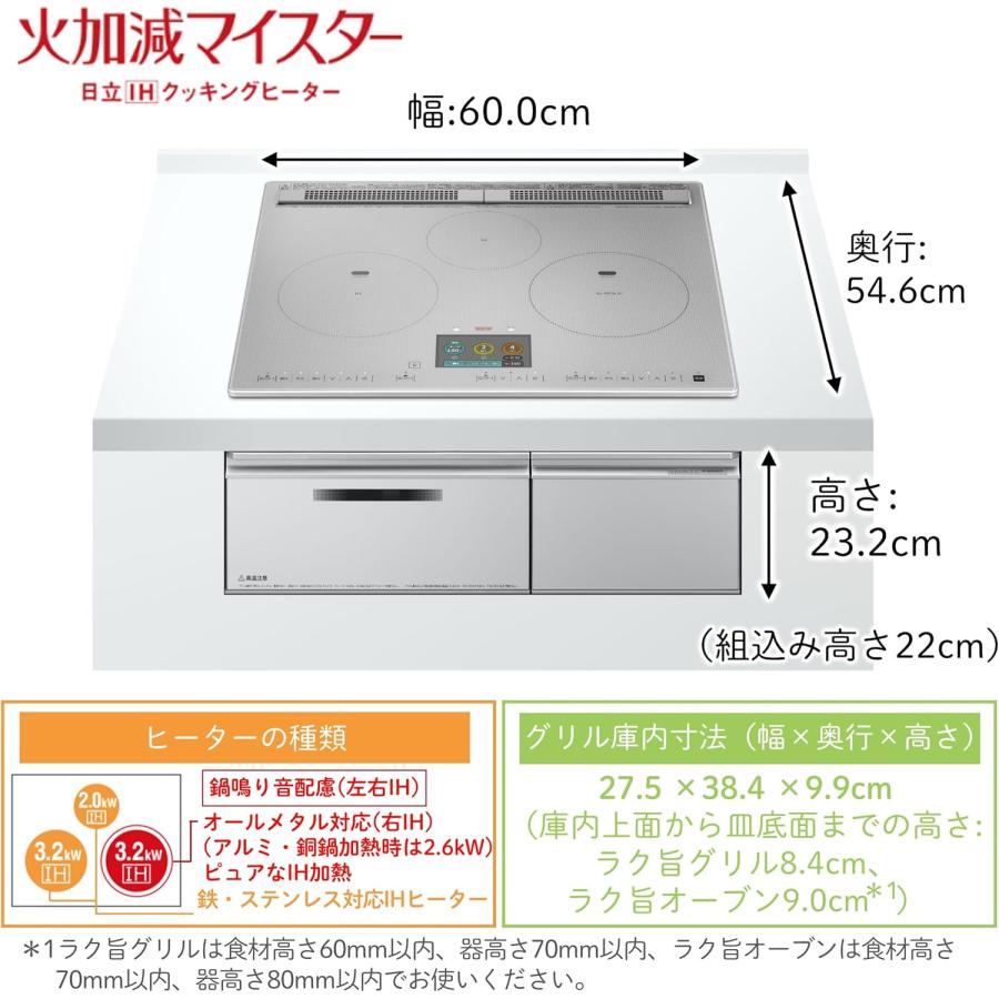 HITACHI 日立 HT-N2000STF(S)3ビルトイン3口IH「N2000Tシリーズ」オールメタル対応【幅60ｃｍ・単相200V】_1
