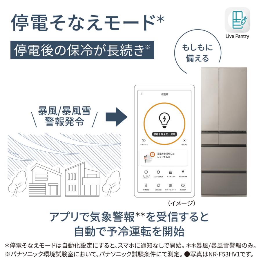 【5年間延長保証込】Panasonic パナソニック 【Ａエリア配送】【標準配送設置無料】NR-F53HV1-N(ヘアラインシャンパン)冷凍冷蔵庫【525L】｜murauchi3｜08