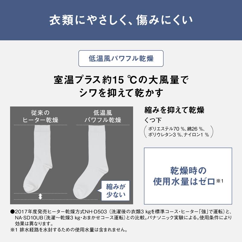 【5年間延長保証込】Panasonic パナソニック ドラム式洗濯機 洗濯10kg乾燥5kg 左開 ななめドラム SDシリーズ NA-SD10UBL W「Ａエリア限定配送」の画像