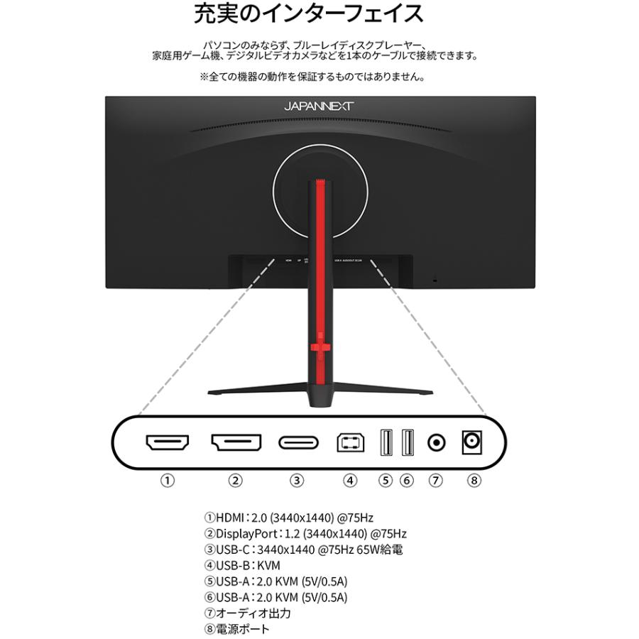 JAPANNEXT ジャパンネクスト UWQHD対応 34型液晶ディスプレイ/HDMI、DP、USB-C/ブラック/スピーカー/2年保証 JN-IPS34UQ2-HSC6_6