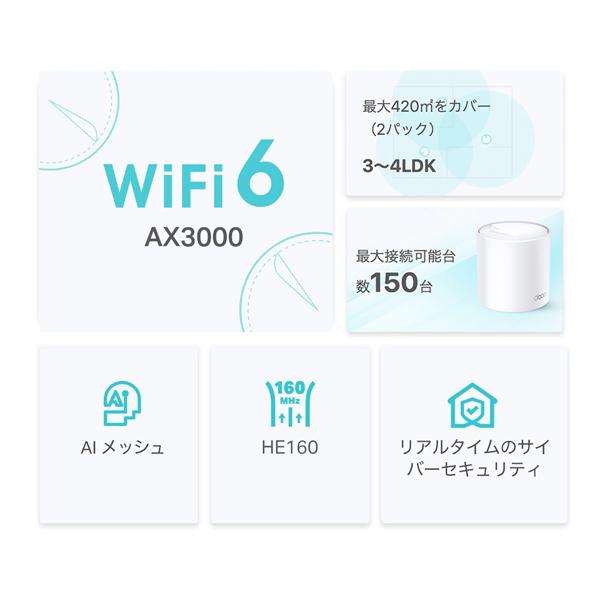 TP-Link ティーピーリンク 2台 AX3000 Wi-Fi6メッシュWiFiシステム 3年