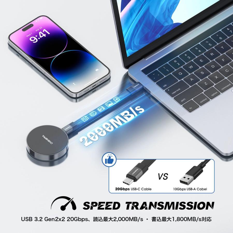 Princeton プリンストン DIGIERA 磁気ポータブルSSD 外付け SSD Type-C USB 3.2 Gen 2x2 搭載 512GB ホワイト DGLPS2000M512WH_3