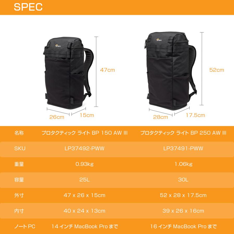 Lowepro ロープロ LP37492-PWW プロタクティック ライト BP 150 AW III ブラック