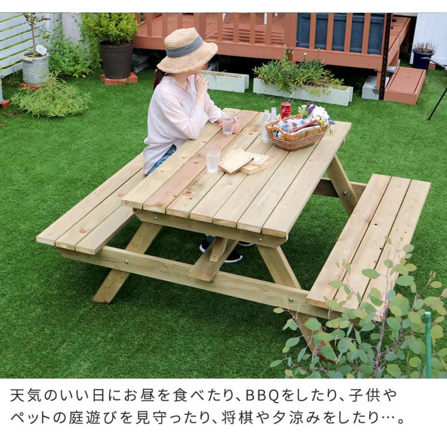 住まいスタイル 【組立式】日本製ひのきピクニックテーブル(防腐加工) 無塗装 KSPM-149NTU_5