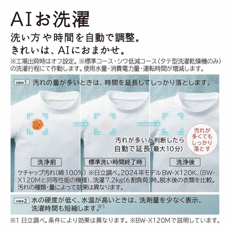 HITACHI 日立 【Ａエリア限定配送】【標準配送設置無料】BW-DV80M(W)タテ型洗濯乾燥機(洗濯8kg・乾燥4.5kg)の画像