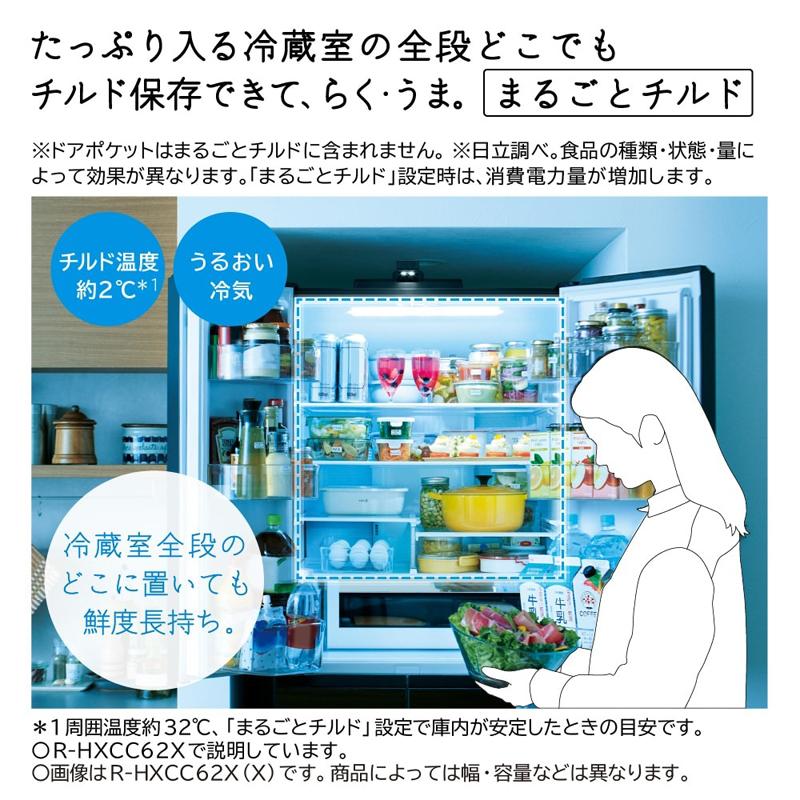 HITACHI 日立 冷蔵庫 6ドア フレンチ 540L HXCCタイプ まんなか冷凍 R