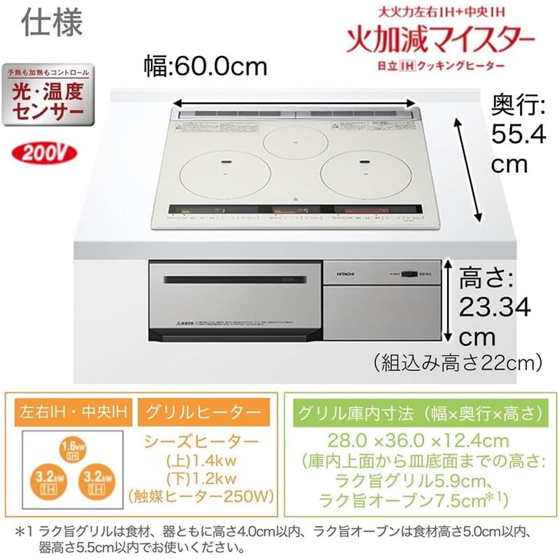 新品未使用 日立　HT-M8STF-S 3口IH シルバー60cm 200v 日立（HITACHI） HT-M8STF(S)ビルトイン3口IH M8Tシリーズ 60cm