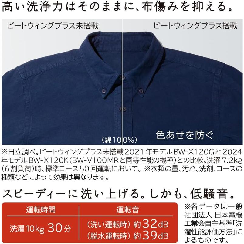HITACHI 日立 洗濯機 10kg 縦型 全自動 ビートウォッシュ BW-V100MR W「Aエリア限定配送」の画像