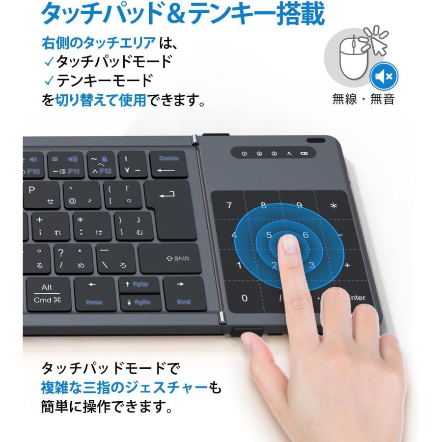 EWIN イーウィン ワイヤレスキーボード 折り畳み式 三つ折り