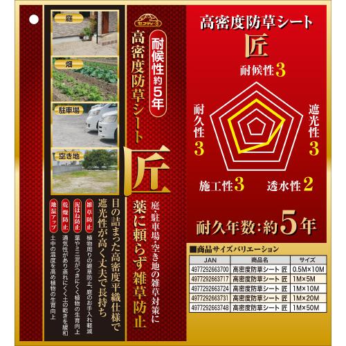 Fujiwara 藤原産業 セフティ-3 高密度防草シート 匠 1MX50Mの画像