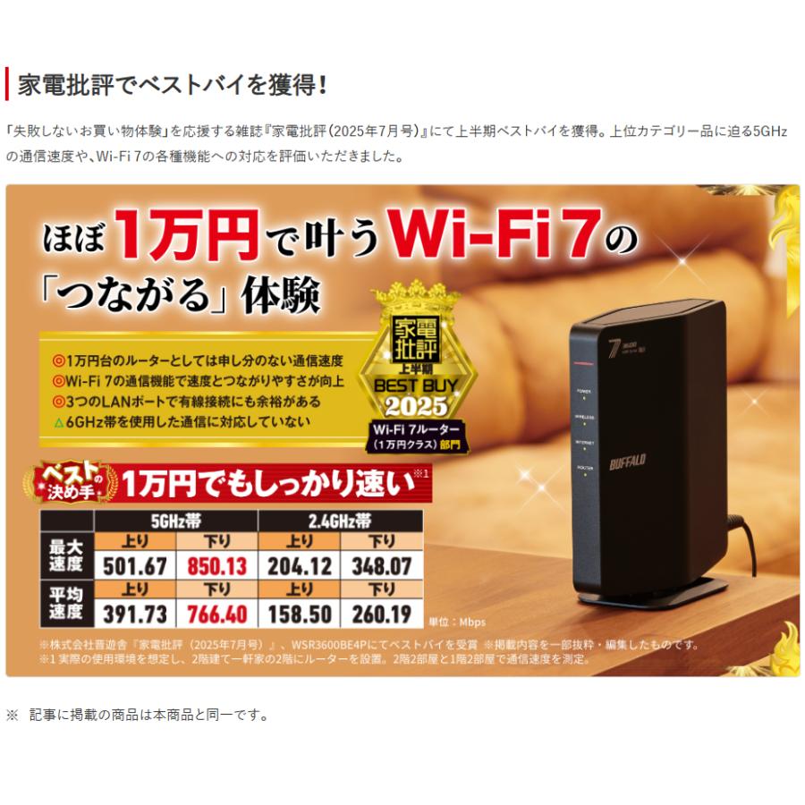 未使用　バッファロー WiFi ルーター 無線 LAN Wi-Fi 7 11be　色：ホワイト BUFFALO（バッファロー） WiFi ルーター 無線 LAN Wi-Fi 7 11be 有線