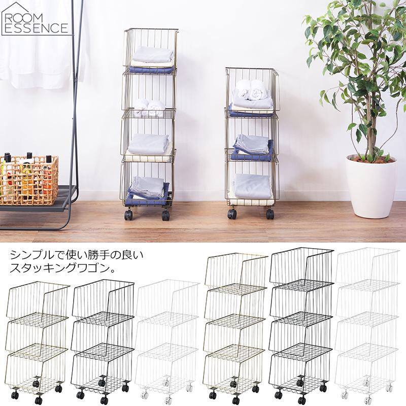 東谷 ROOM ESSENCE アイアンスタッキングワゴン3D 3段 ブラック AKB