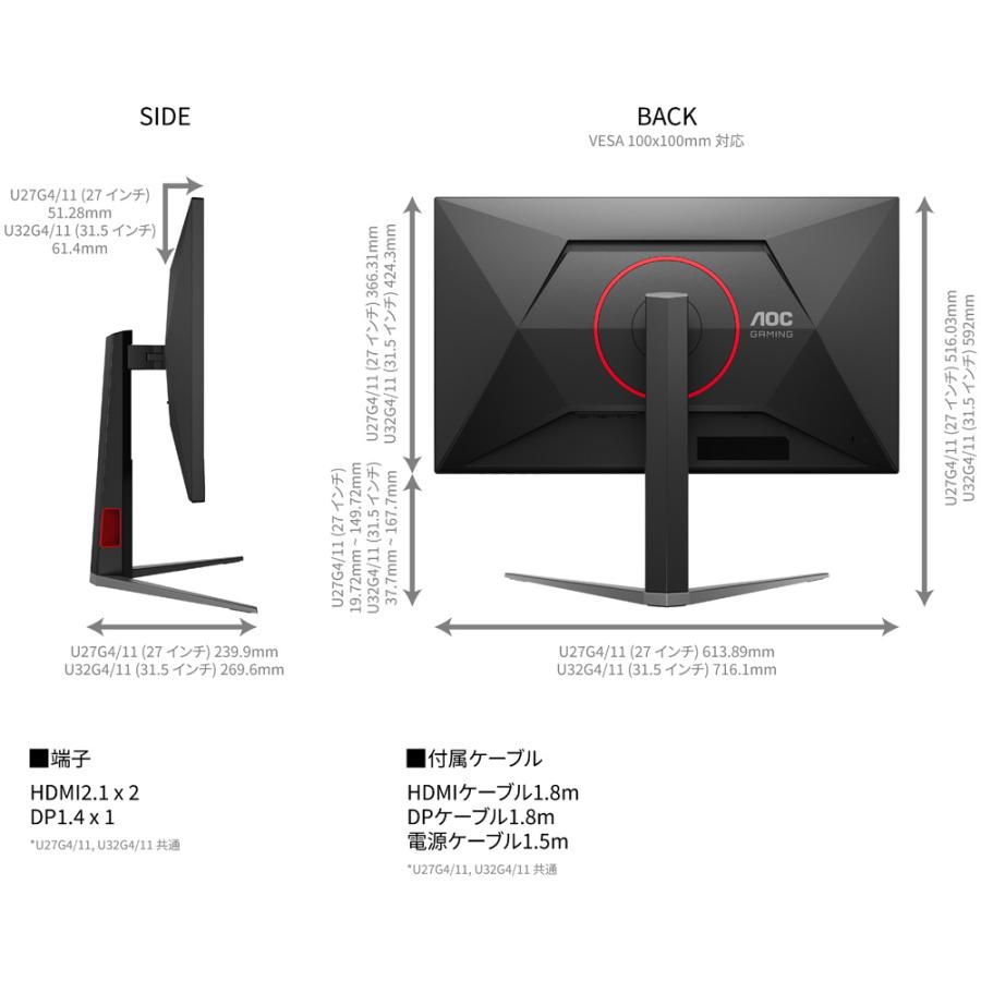 AOC Fast IPSパネル採用 4K対応31.5型ゲーミング液晶ディスプレイ 160〜320Hz U32G4/11_1