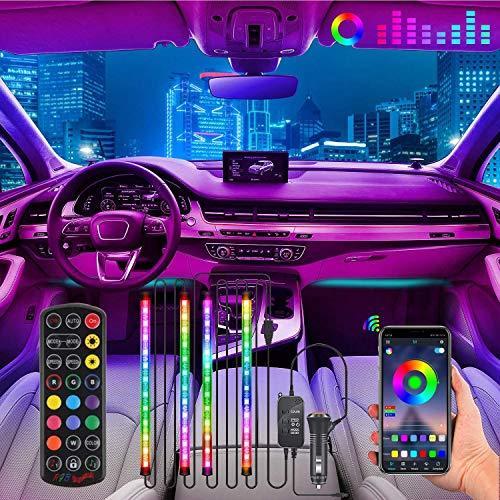音楽インテリアカーライト 車のledストリップライト アップグレード2ラインデザイン 防水 4個