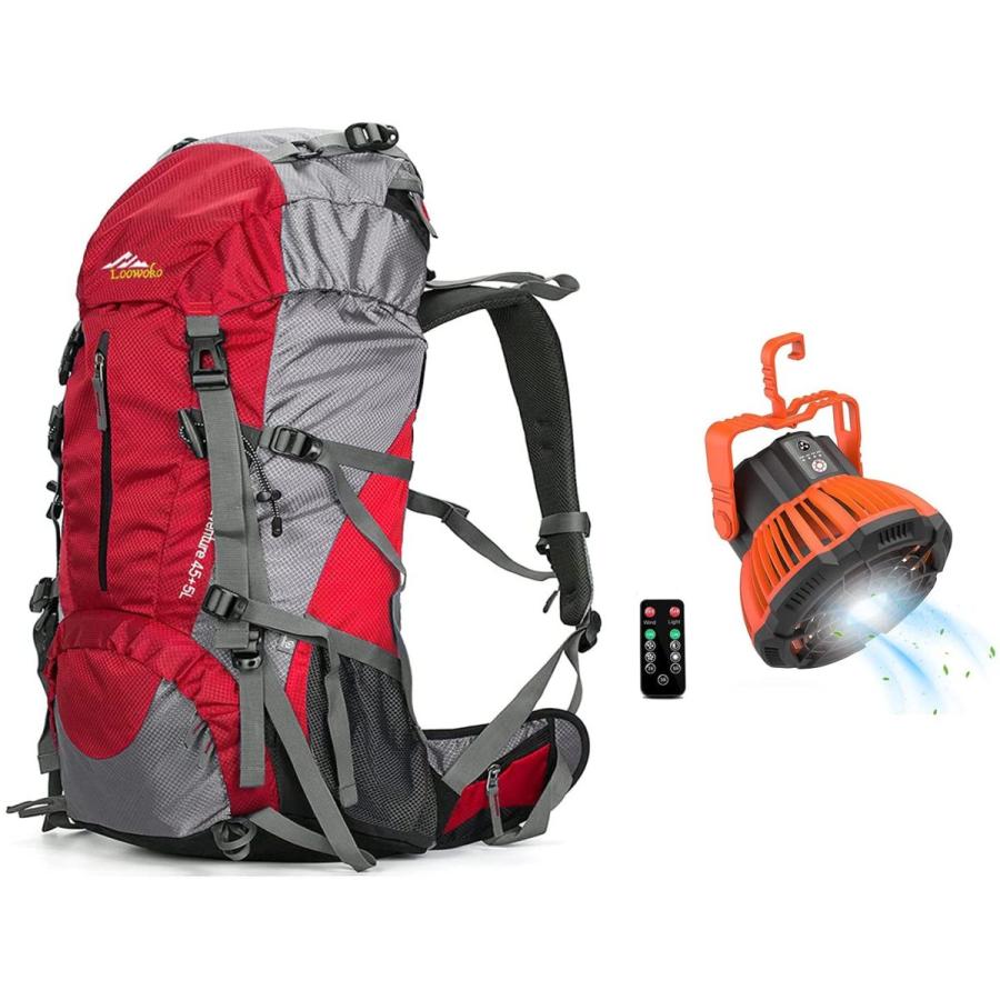 見事な創造力 赤色50 Lハイキングバックパックオレンジ色キャンプ用ファンライト付 バックパック ザック