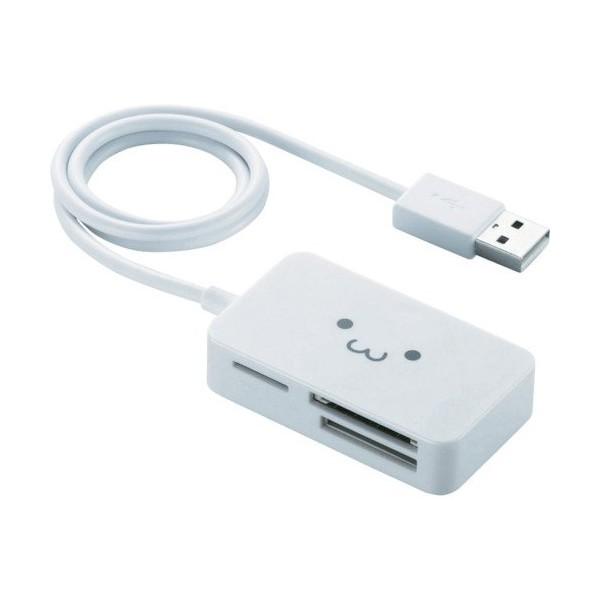エレコム カードリーダー USB2.0 2倍速転送 ケーブル一体タイプ コンパクト設計 ホワイト MR-A39NWHF1 メモリリーダライタ SD+MS+CF対応 ホワイト顔 ELECOM|musasinojapan|02