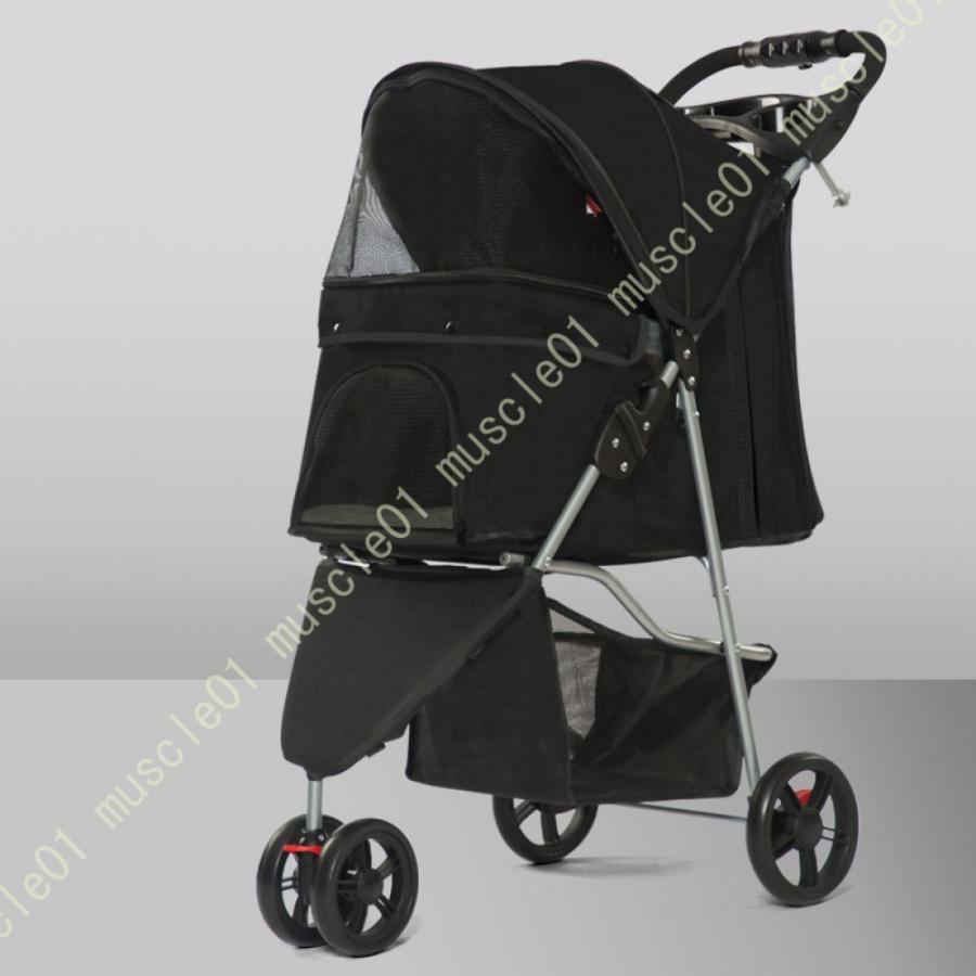 ペットカート 多頭 小回り効く 3輪タイプ 折りたたみ 簡単折り畳み ブレーキ付き 飛び出し防止 ワンタッチ 収納 ペット 犬カート 犬用カート ペット用カート