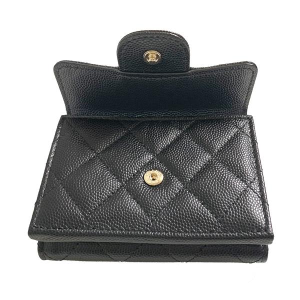 ≪新品≫シャネル スモールフラップウォレット 折り財布 キャビア マトラッセ ミニ 黒 ブラック ゴールド金具 AP0230 B10583 C3906の画像