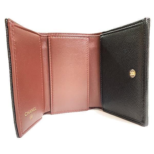 ≪新品≫シャネル スモールフラップウォレット 折り財布 キャビア マトラッセ ミニ 黒 ブラック ゴールド金具 AP0230 B10583 C3906の画像