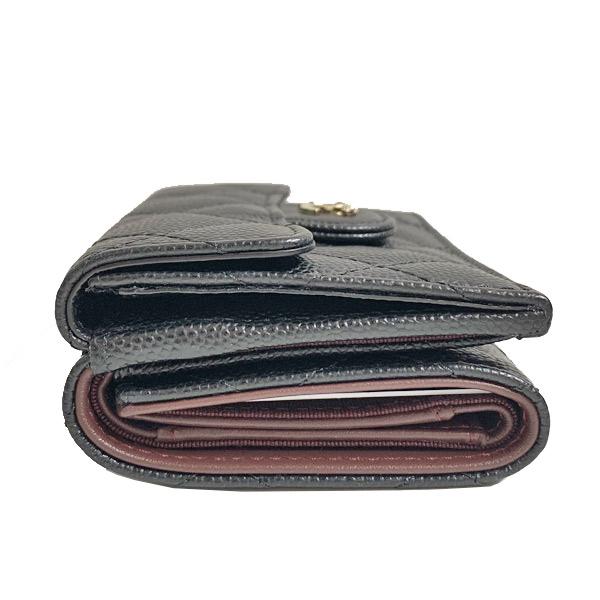 ≪新品≫シャネル スモールフラップウォレット 折り財布 キャビア マトラッセ ミニ 黒 ブラック ゴールド金具 AP0230 B10583 C3906の画像