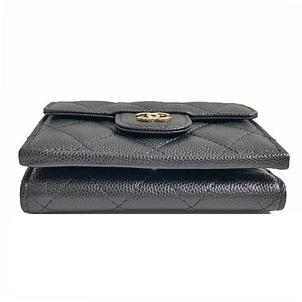 ≪新品≫シャネル スモールフラップウォレット 折り財布 キャビア マトラッセ ミニ 黒 ブラック ゴールド金具 AP0230 B10583 C3906の画像