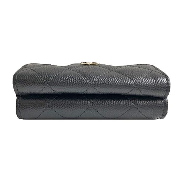 ≪新品≫シャネル スモールフラップウォレット 折り財布 キャビア マトラッセ ミニ 黒 ブラック ゴールド金具 AP0230 B10583 C3906の画像