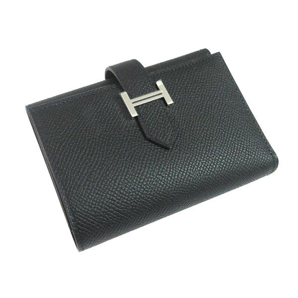 K♡　美品　エルメス　HERMES ベアンコンパクト　黒　シルバー金具 Bearn ≪ 新品 ≫ HERMES エルメス ベアン コンビネ 三つ折り ミニ財布