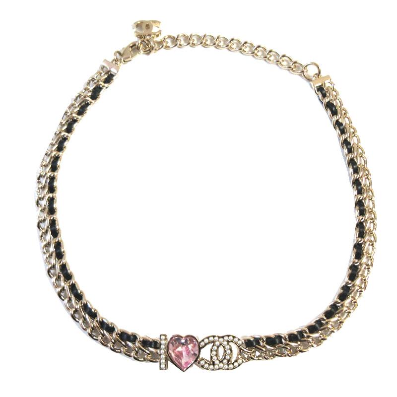 ≪新品≫CHANEL シャネル 2022年秋冬 CCマーク ネックレス チョーカー パール ハート シトラス COCO ゴールド ストーン ピンク AB8631 B08569 NJ002 箱 リボンの画像