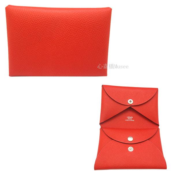 HERMES エルメス カードケース 名刺入れ レザー レッド 赤 男女兼用 ≪新品≫エルメス カードケース カルヴィ デュオ ルージュクー レッド