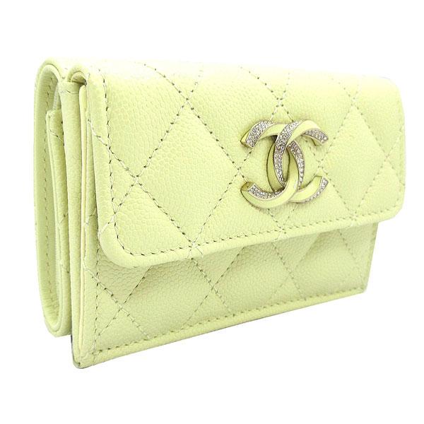 ≪新品≫ CHANEL シャネル 23年春夏 マトラッセ フラップ スモールウォレット 財布 ミニ キャビア ライトイエロー ゴールド金具 Big CCAP3338 B10738 NN289の画像