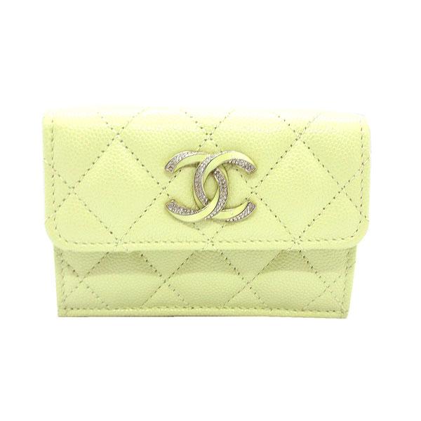 ≪新品≫ CHANEL シャネル 23年春夏 マトラッセ フラップ スモールウォレット 財布 ミニ キャビア ライトイエロー ゴールド金具 Big CCAP3338 B10738 NN289の画像
