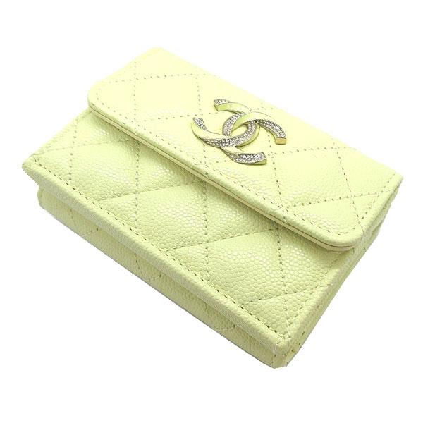 ≪新品≫ CHANEL シャネル 23年春夏 マトラッセ フラップ スモールウォレット 財布 ミニ キャビア ライトイエロー ゴールド金具 Big CCAP3338 B10738 NN289の画像