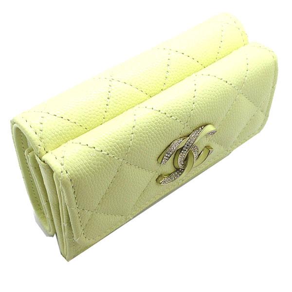≪新品≫ CHANEL シャネル 23年春夏 マトラッセ フラップ スモールウォレット 財布 ミニ キャビア ライトイエロー ゴールド金具 Big CCAP3338 B10738 NN289の画像