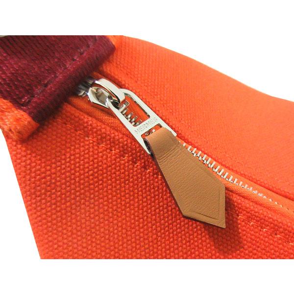 ≪新品≫ エルメス ブリッドアブラック PM オレンジ フー シルバー金具 ハンドバッグ ポーチ コットン キャンバスの画像