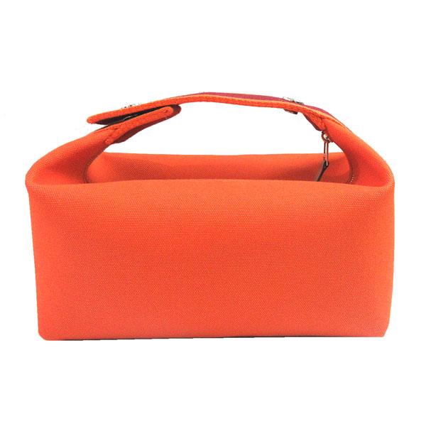 ≪新品≫ エルメス ブリッドアブラック PM オレンジ フー シルバー金具 ハンドバッグ ポーチ コットン キャンバスの画像