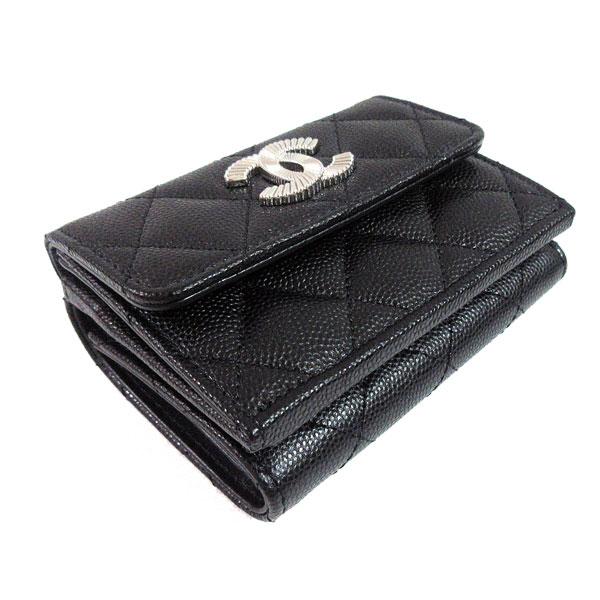 ≪新品≫シャネル スモール フラップ ウォレット 黒 ブラック BIG CCマーク シルバー金具 AP4328 B18713 94305 ミニ 三つ折り 財布の画像