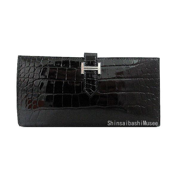 エルメス ベアンスフレ 長財布 アリゲーター 黒 T刻印 男女兼用デザイン HERMES（エルメス） ≪新品≫エルメス ベアンスフレ クロコ