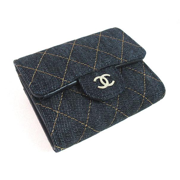≪新品≫シャネル スモールウォレット デニム 三つ折り財布 AP0229 B23492 U7663 ダークブルー CCマーク ゴールド金具 ミニの画像