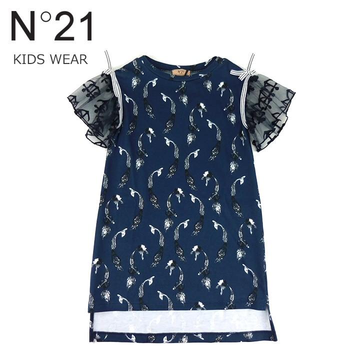 子供服 Tシャツワンピース カットソー 3万80 ヌメロヴェントゥーノ N 21 キッズ 総柄 半袖 トップス ネイビー 30 あすつく Www Trambeauty Vn