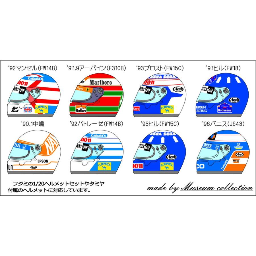 1/20ヘルメット'90年代セットデカール : ミュージアムコレクション