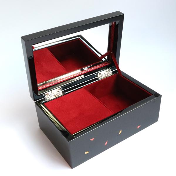 会津塗り漆器　鍵付きオルゴール　宝石箱 オルゴール プレゼント 会津塗宝石箱S(5.0角) 黒 30弁 好きな曲を