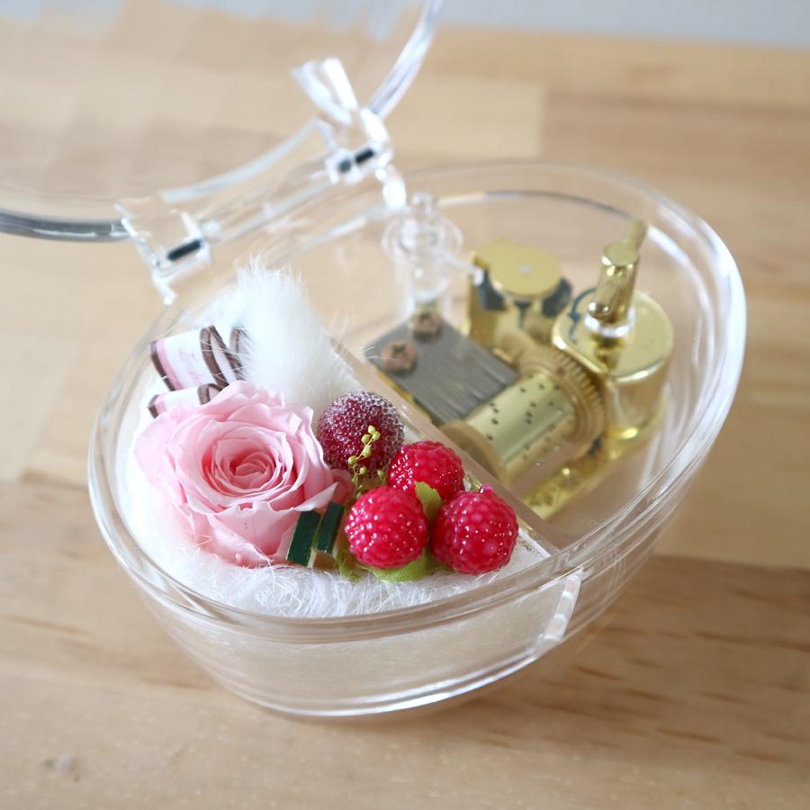 プリザーブドフラワー オルゴールドーム 赤いバラ ウサギ 星に願いを