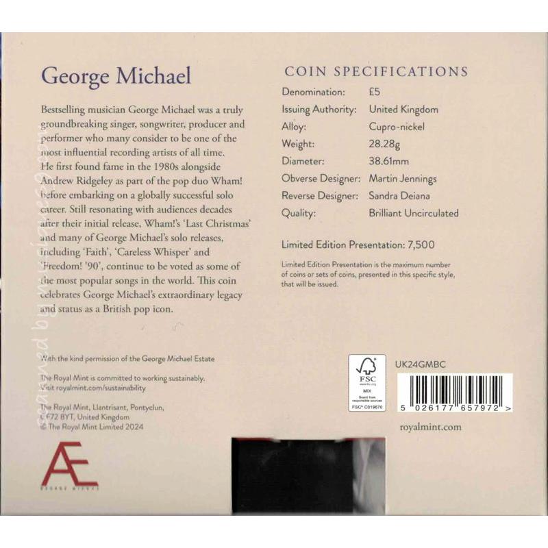 ジョージマイケル George Michael - Music Legends: George Michael 2024 UK £5 Brilliant Uncirculated Colour Coin｜musique69｜02