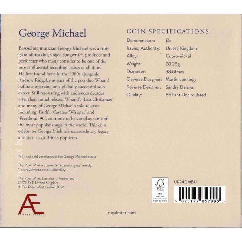 ジョージマイケル George Michael - Music Legends: George Michael 2024 UK £5 Brilliant Uncirculated Coin｜musique69｜02