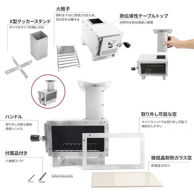 UPF 薪ストーブ キャンプ 耐熱ガラス窓付き ミニ薪ストーブ ステンレス鋼 ロケットストーブ 煙突付き 小型 ソロストーブ 焚き火台 コン 薪ストーブ キャンプ 耐熱ガラス窓付き ミニ薪ストーブ ステンレス鋼 ロケットストーブ 煙突付き 小型 ソロストーブ 焚き火台 コン