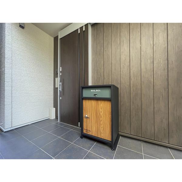 宅配ボックス 戸建て 後付け ポスト一体型 おしゃれ 木目調 W585×D400